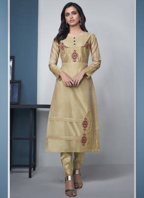 Cream Pure Model Silk Embroidery Kurta Palazzo 1