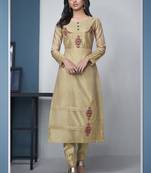 Cream Pure Model Silk Embroidery Kurta Palazzo