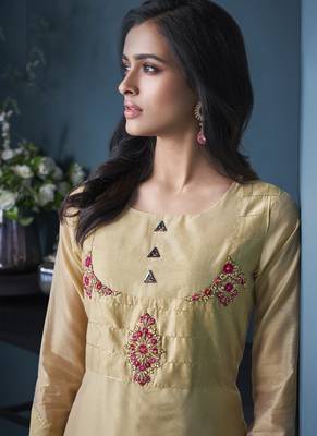 Cream Pure Model Silk Embroidery Kurta Palazzo 2
