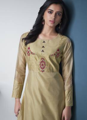 Cream Pure Model Silk Embroidery Kurta Palazzo 3