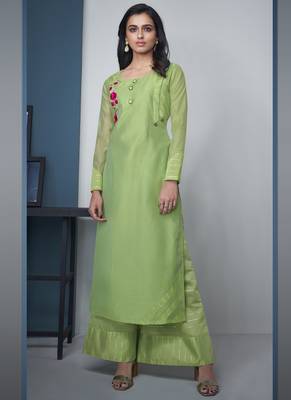 Lime Pure Model Silk Embroidery Kurta Palazzo 1
