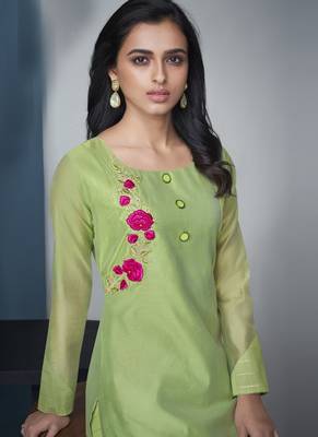 Lime Pure Model Silk Embroidery Kurta Palazzo 2
