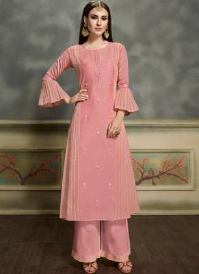 Baby Pink Silk Blend Kurtas And Kurtis 1