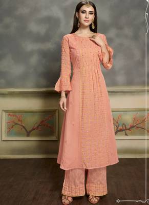 Peach Silk Blend Kurtas And Kurtis 1