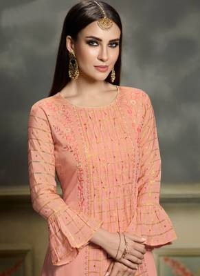 Peach Silk Blend Kurtas And Kurtis 2
