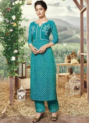 Teal Silk Blend Kurtas And Kurtis 1