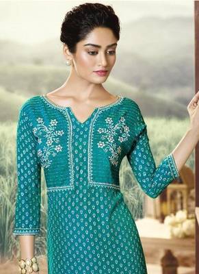 Teal Silk Blend Kurtas And Kurtis 2