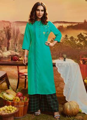 Turquoise Rayon Kurtas And Kurtis 1