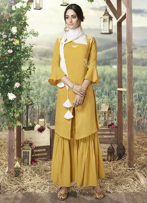 Yellow Silk Blend Kurtas And Kurtis 1