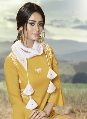 Yellow Silk Blend Kurtas And Kurtis 2
