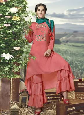 Dark Peach Silk Blend Kurtas And Kurtis 1