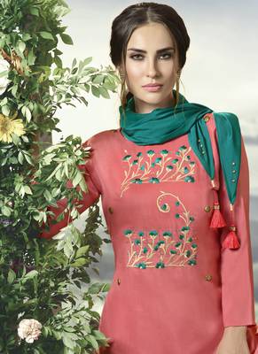 Dark Peach Silk Blend Kurtas And Kurtis 2