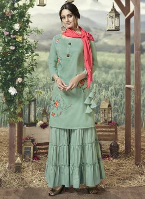 Turquoise Silk Blend Kurtas And Kurtis 1