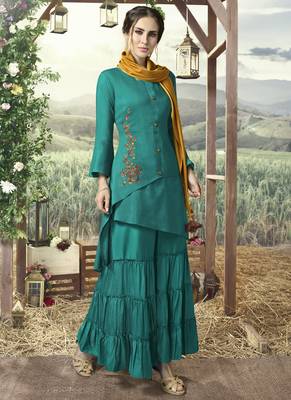 Teal Silk Blend Kurtas And Kurtis 1