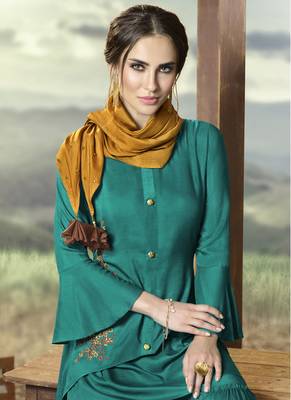 Teal Silk Blend Kurtas And Kurtis 2