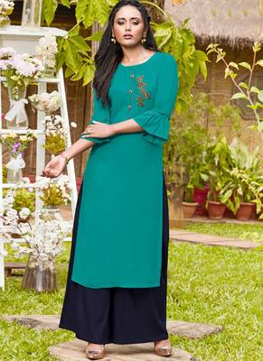 Dark Turquoise Rayon Kurtas And Kurtis 1