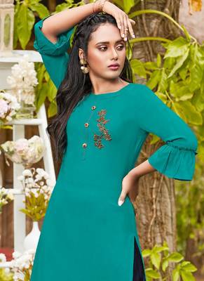 Dark Turquoise Rayon Kurtas And Kurtis 2