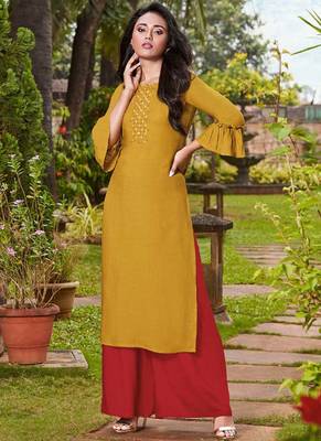 Yellow Rayon Kurtas And Kurtis 1