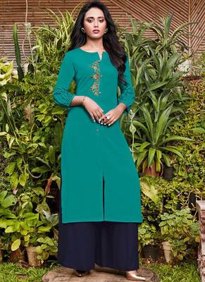 Turquoise Rayon Kurtas And Kurtis 1