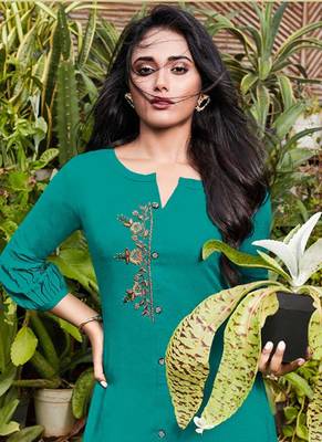 Turquoise Rayon Kurtas And Kurtis 2