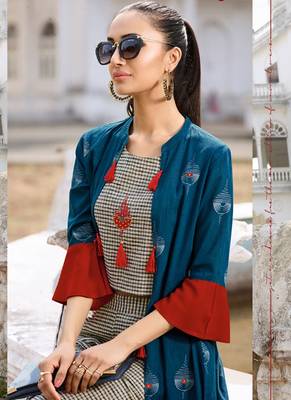 Dark Teal Rayon Kurtas And Kurtis 2