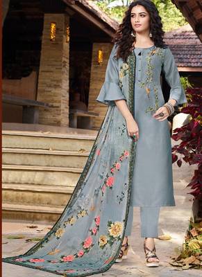 Grey Silk Blend Ethnic Kurtis 1