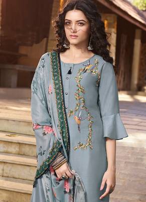 Grey Silk Blend Ethnic Kurtis 2