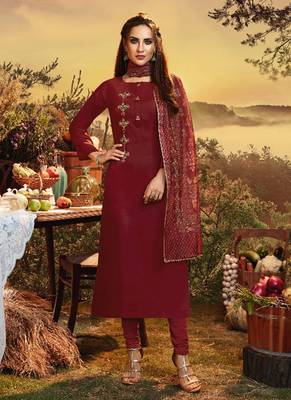 Maroon Satin Ethnic Kurtis 1