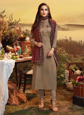 Beige Satin Ethnic Kurtis 1