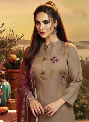 Beige Satin Ethnic Kurtis 2