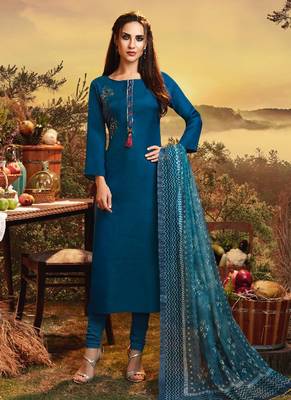 Teal Satin Ethnic Kurtis 1