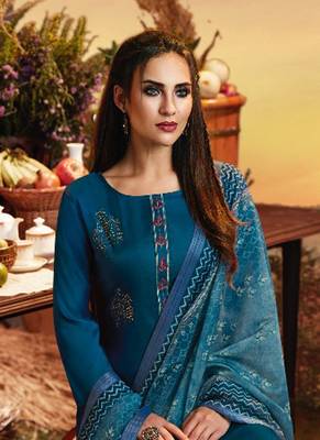 Teal Satin Ethnic Kurtis 2