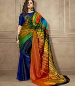 Multicolor printed satin saree with blouse