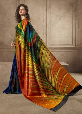 Multicolor printed satin saree with blouse 2