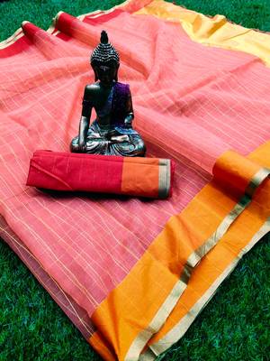 Peach woven organza saree with blouse 1