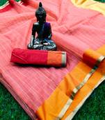 Peach woven organza saree with blouse