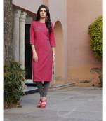 Women's Stiched Cotton A-line Kurti Rani with Grey Stripes
