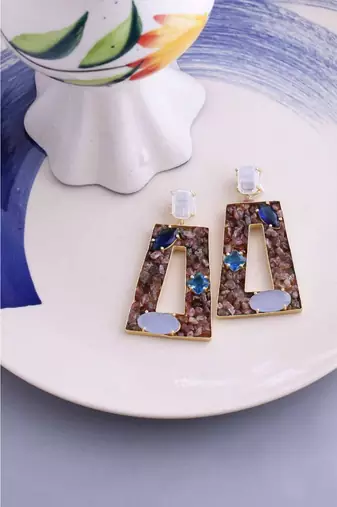 Aquatic Tourmaline Oblong Earrings