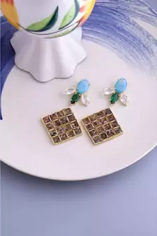 Tourmaline Lattice Ocean Earrings