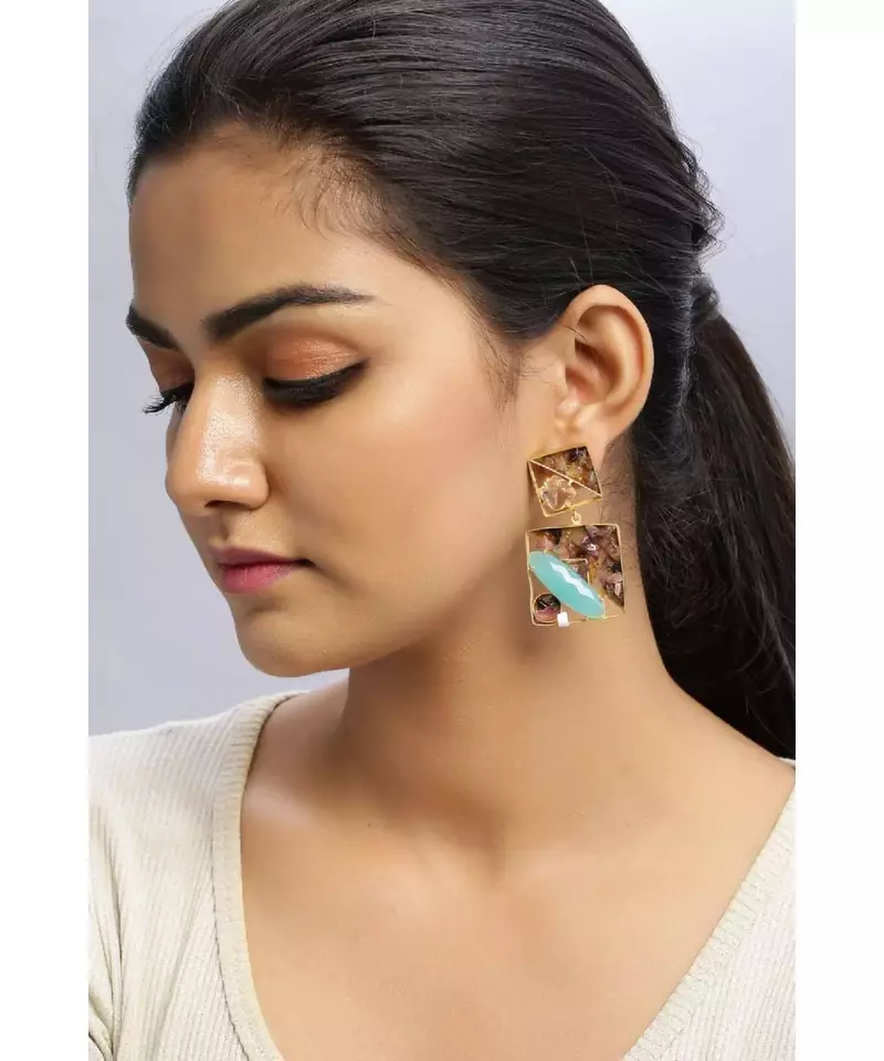 Teal Tourmaline Geometry  earrings