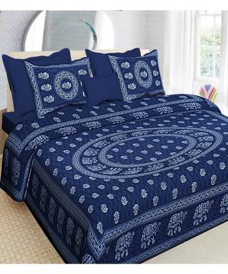 indigo dabu print cotton  double king size bed sheet with chain pillow cover 1