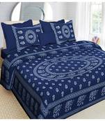 indigo dabu print cotton  double king size bed sheet with chain pillow cover