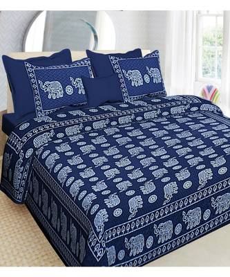 indigo dabu print cotton  double king size bed sheet with chain pillow cover 1