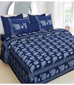 indigo dabu print cotton  double king size bed sheet with chain pillow cover