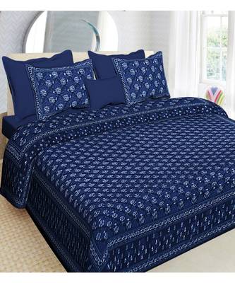 indigo dabu print cotton  double king size bed sheet with chain pillow cover 1