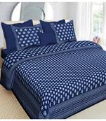 indigo dabu print cotton  double king size bed sheet with chain pillow cover