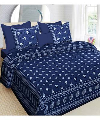 indigo dabu print cotton  double king size bed sheet with chain pillow cover 1