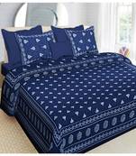 indigo dabu print cotton  double king size bed sheet with chain pillow cover