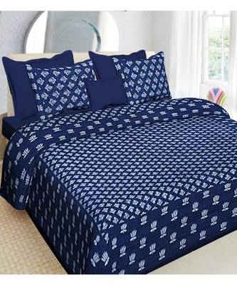 indigo dabu print cotton  double king size bed sheet with chain pillow cover 1