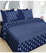 indigo dabu print cotton  double king size bed sheet with chain pillow cover